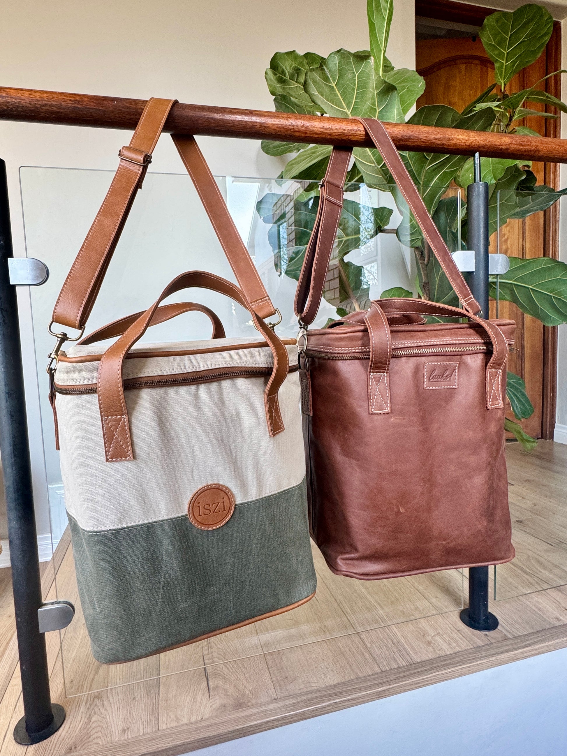 Canvas Leather Wine Cooler Bag - 6 Bottles