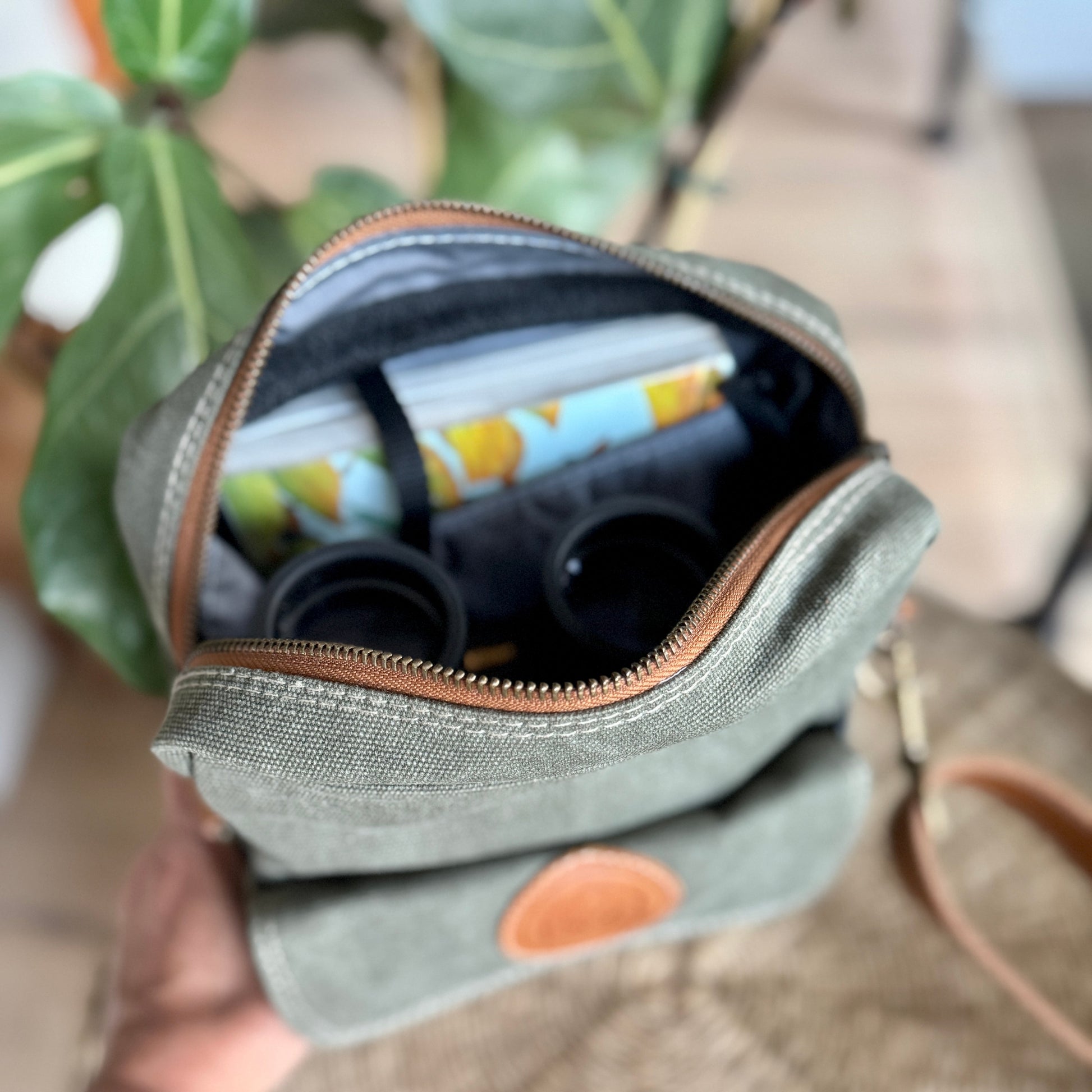 Canvas and Leather Birding Sling Bag