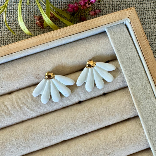 Flower Studs - White and Gold