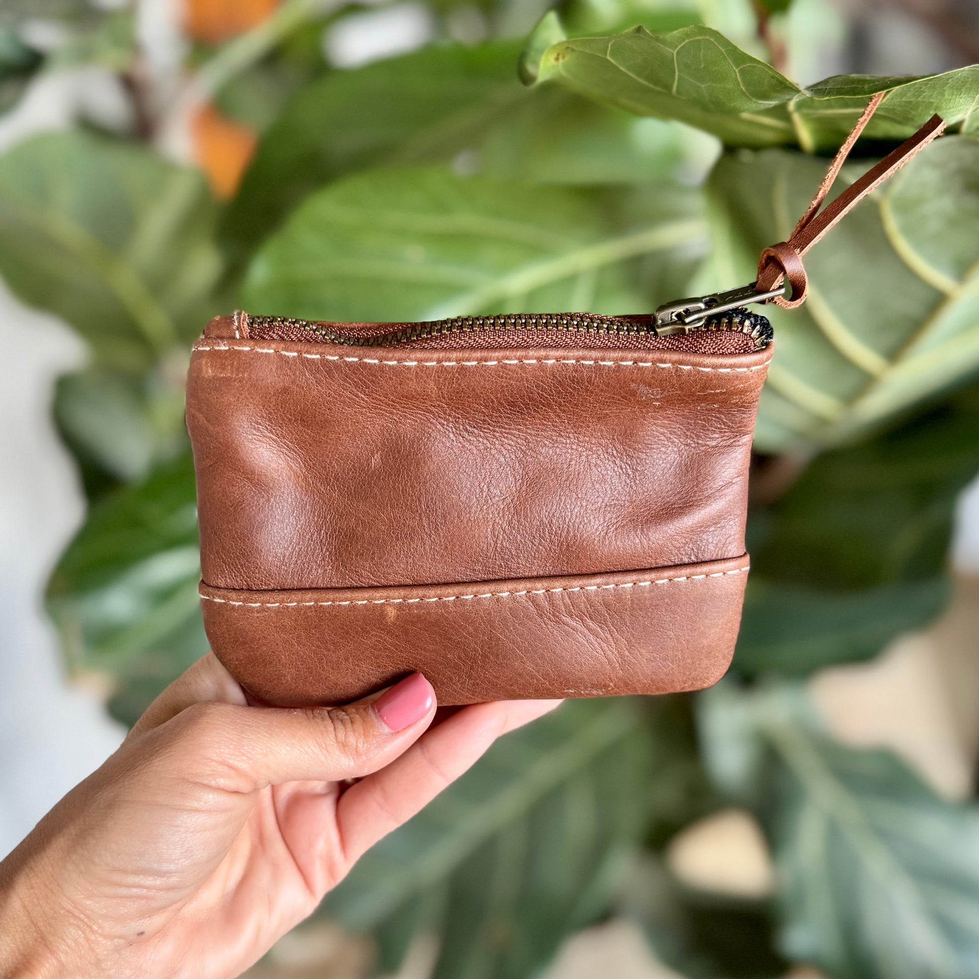 Leather Zip Pouch in Toffee