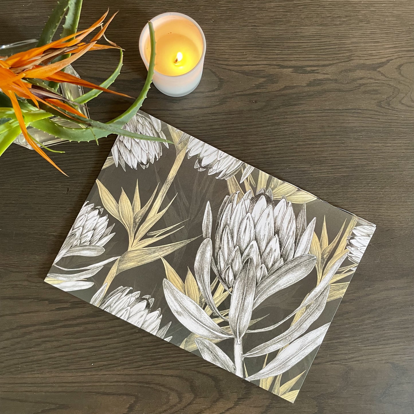 Vintage Protea Dark Paper Placemats