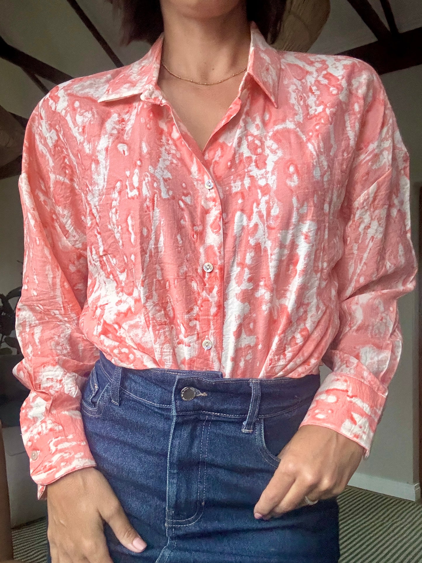 Coral and White Shirt
