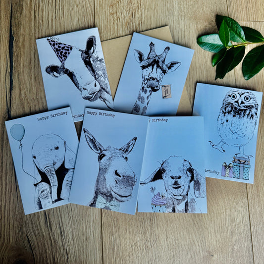 selection of 5 animal birthday cards
