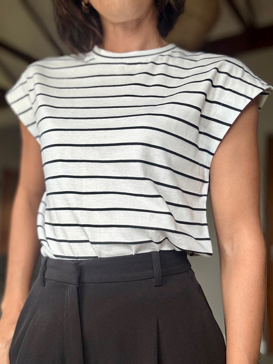 White T-Shirt with black Stripes
