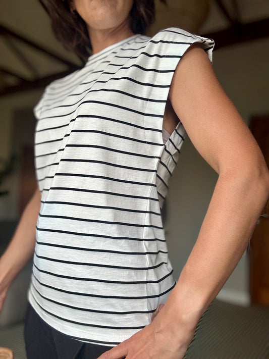 White T-Shirt with black Stripes
