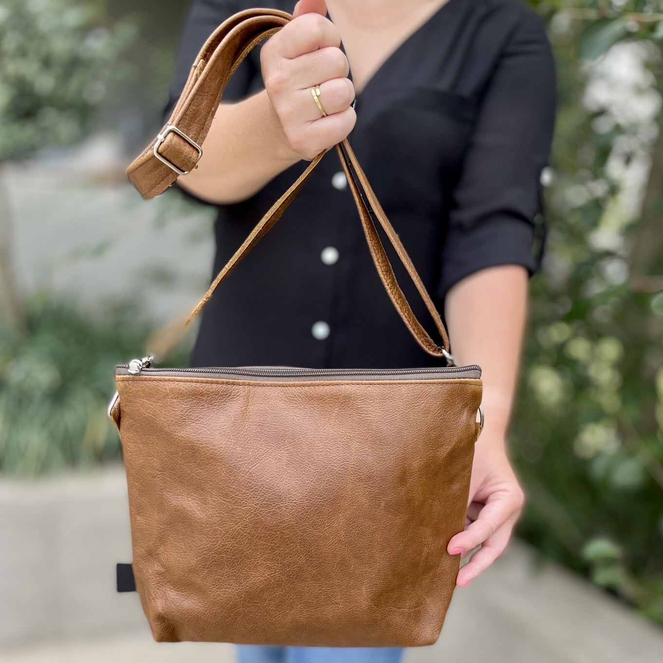 Genuine leather sling bag - Brown