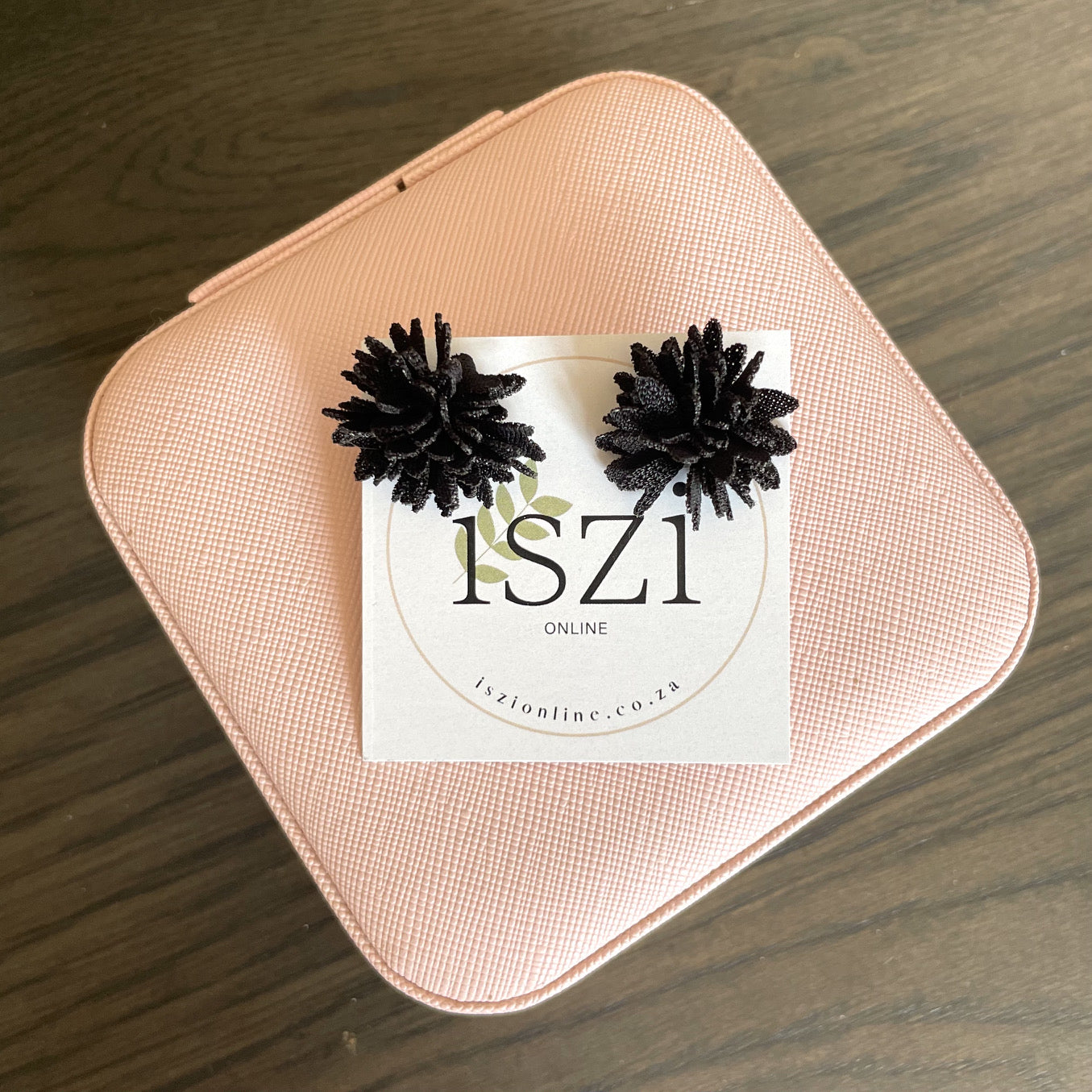 Black Fabric Flower Stud Earrings