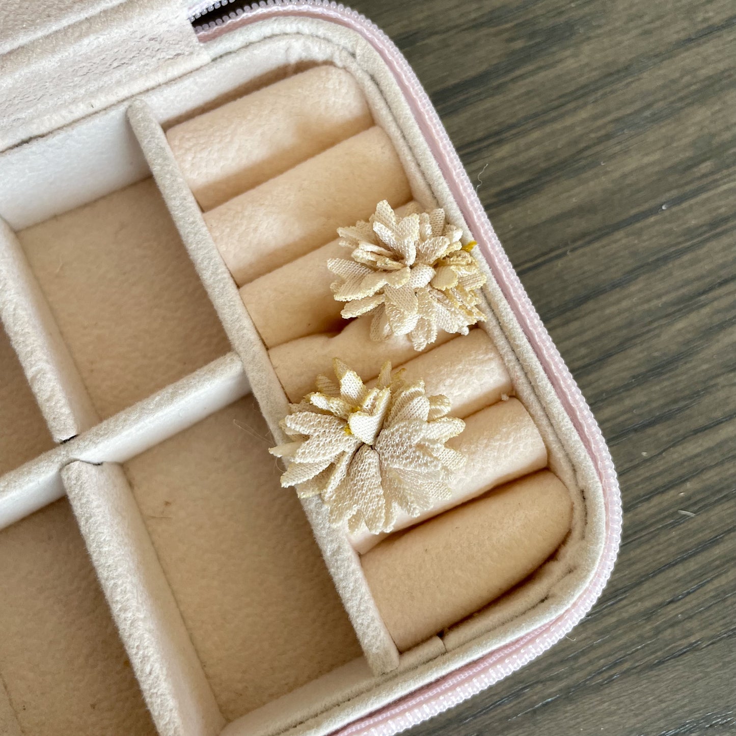 Cream Fabric Flower Stud Earrings