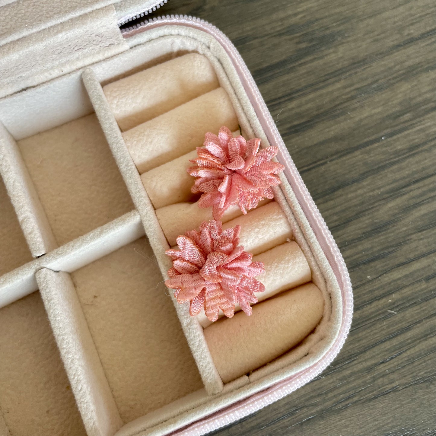 Pink Fabric Flower Stud Earrings