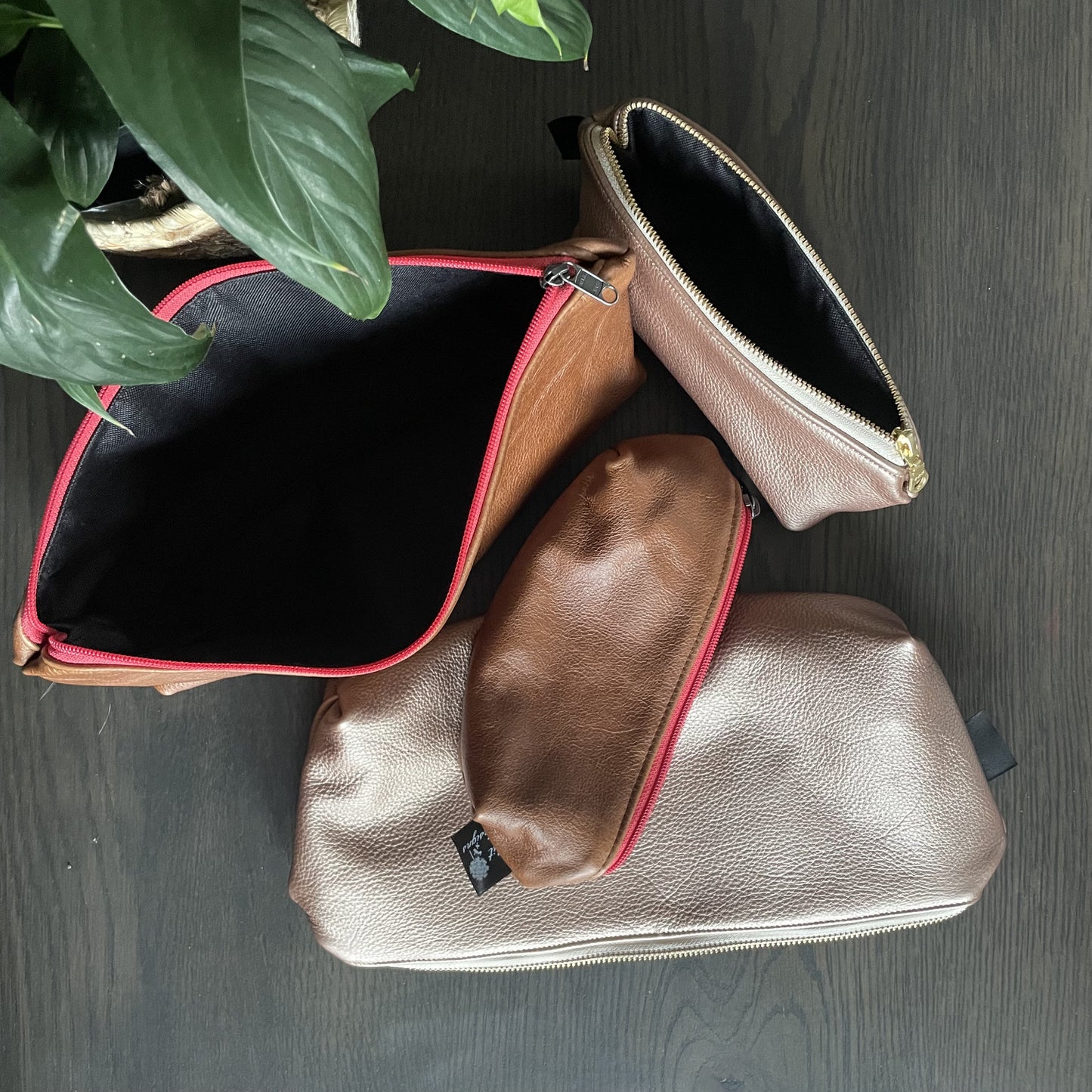 Leather Pencil Bag - Small Pink Metallic - iszi ONLINE