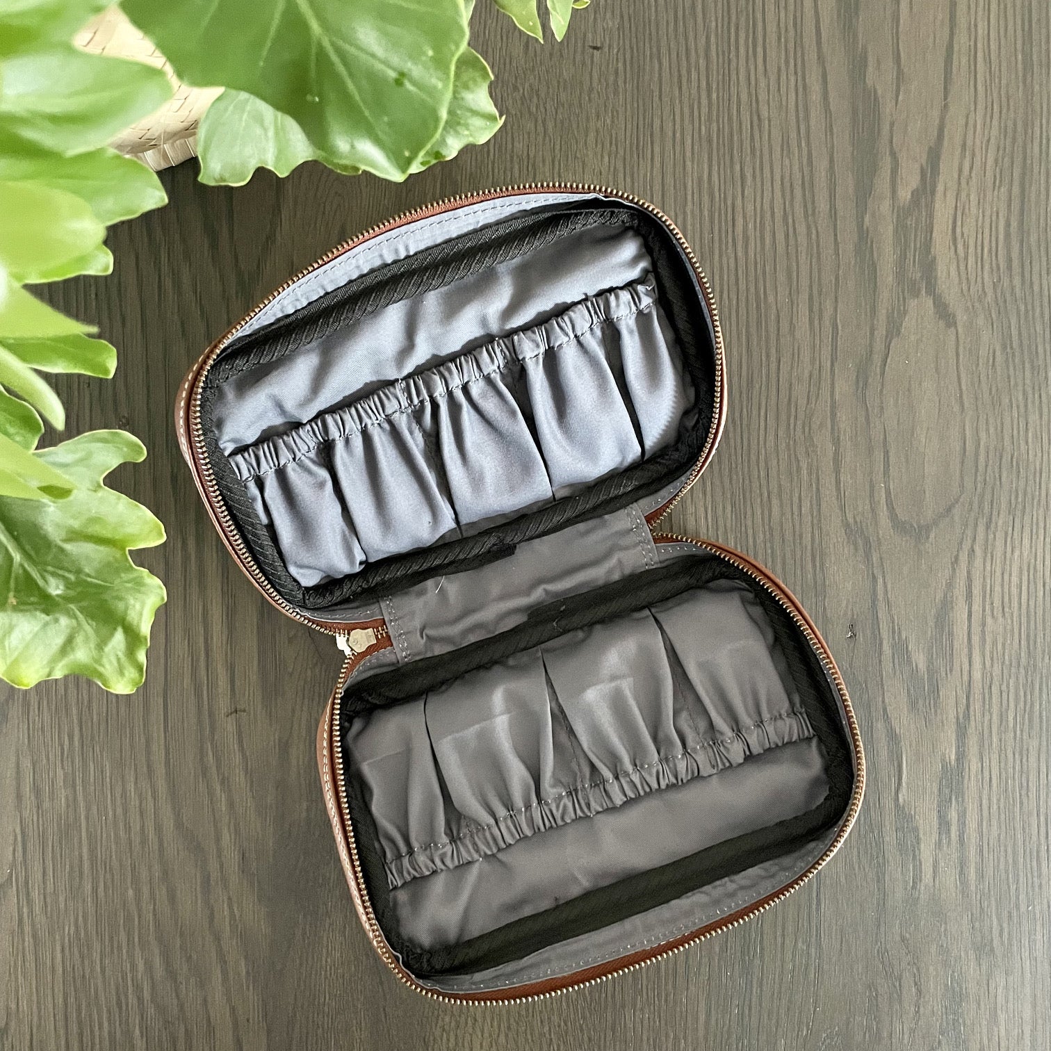 Leather Utility/Cosmetic Bag opened up