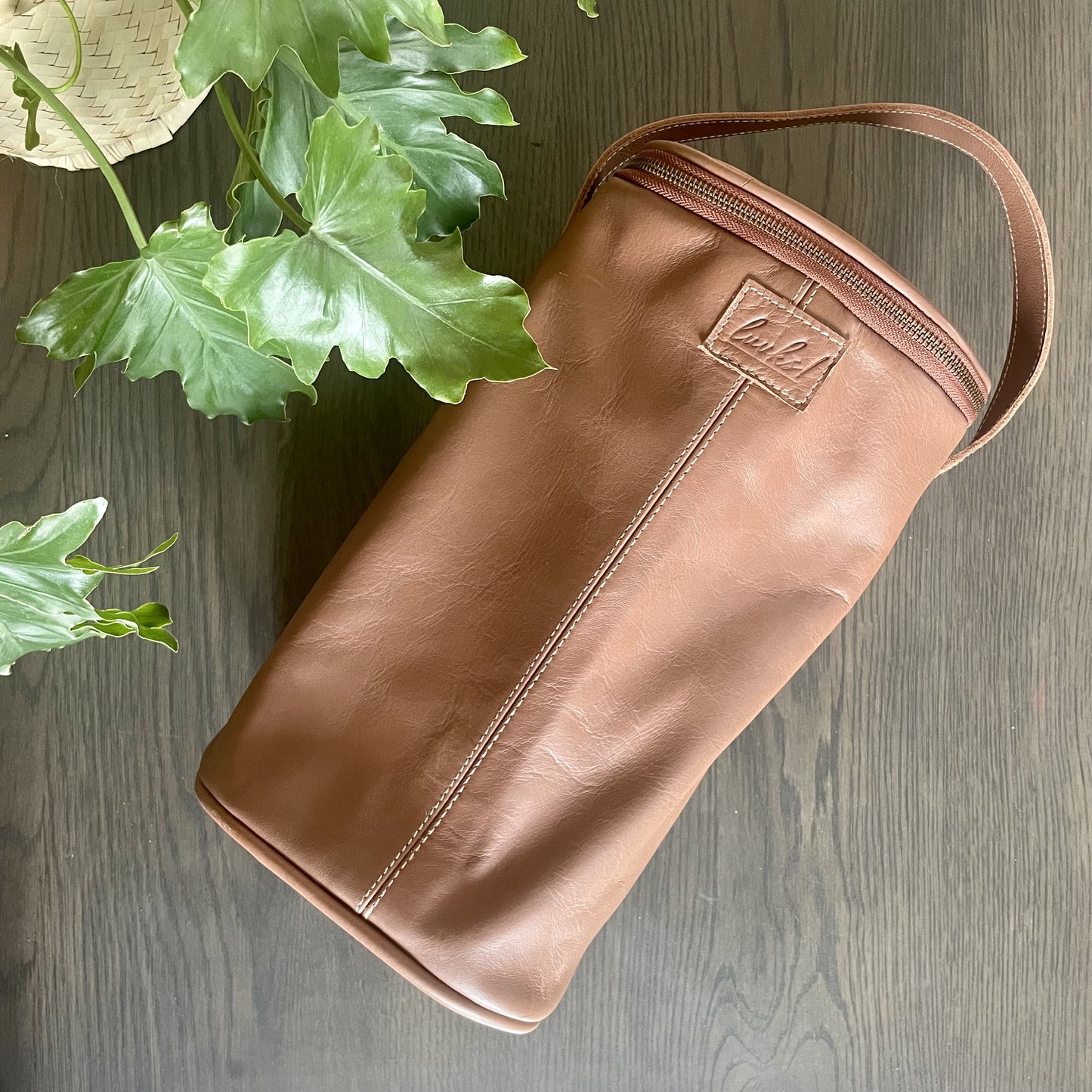 Leather Wine Cooler - 2 Bottles, Dark brown color
