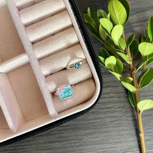 Kitty and Blue Rhinestone Rings