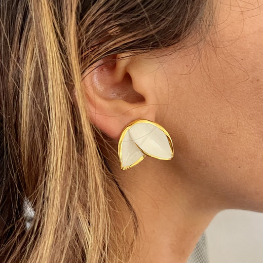 Orchid Porcelain Earrings - White and Gold - iszi ONLINE