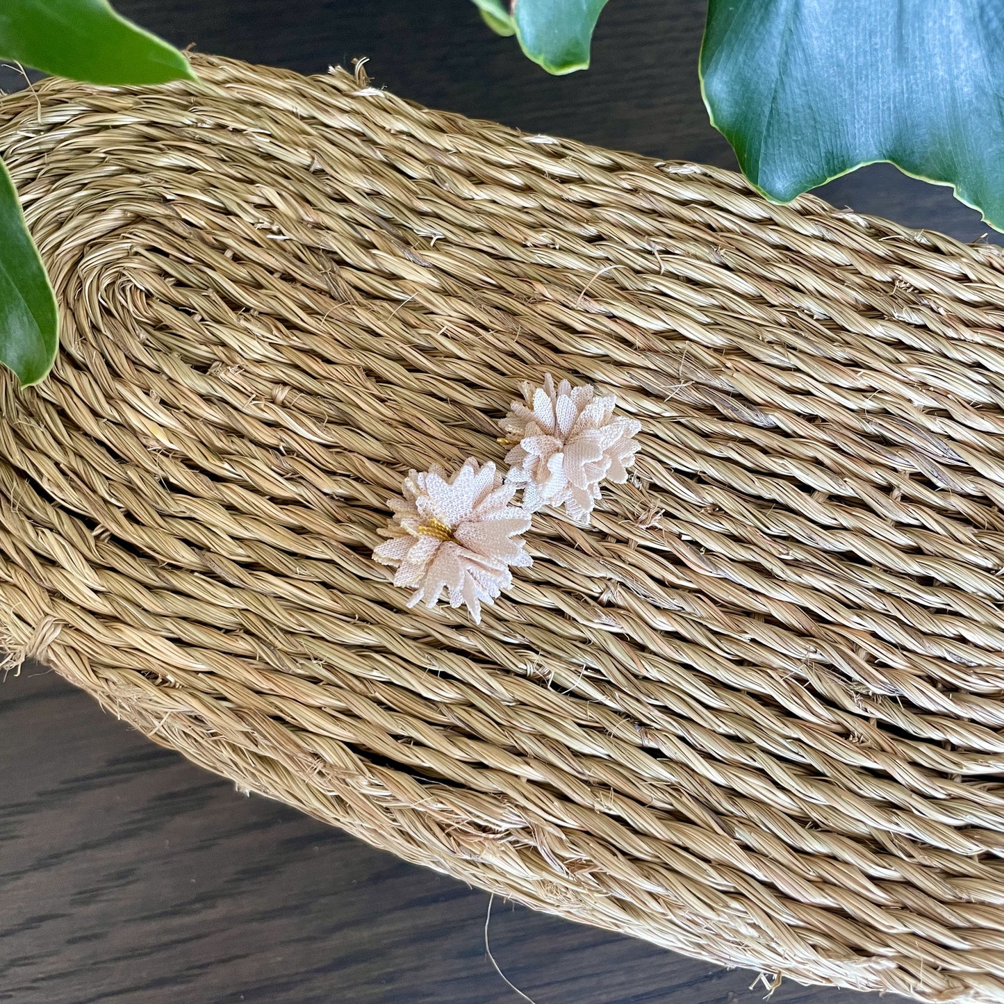 Cream Fabric Flower Stud Earrings