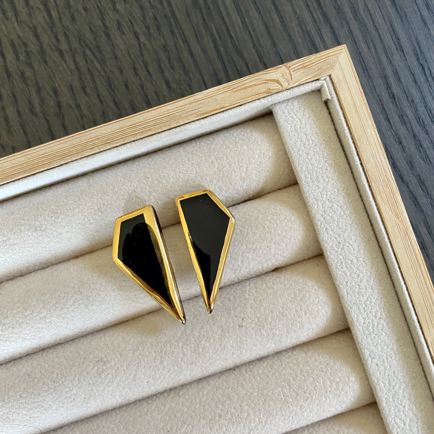 Black and Gold Shard Porcelain Earrings