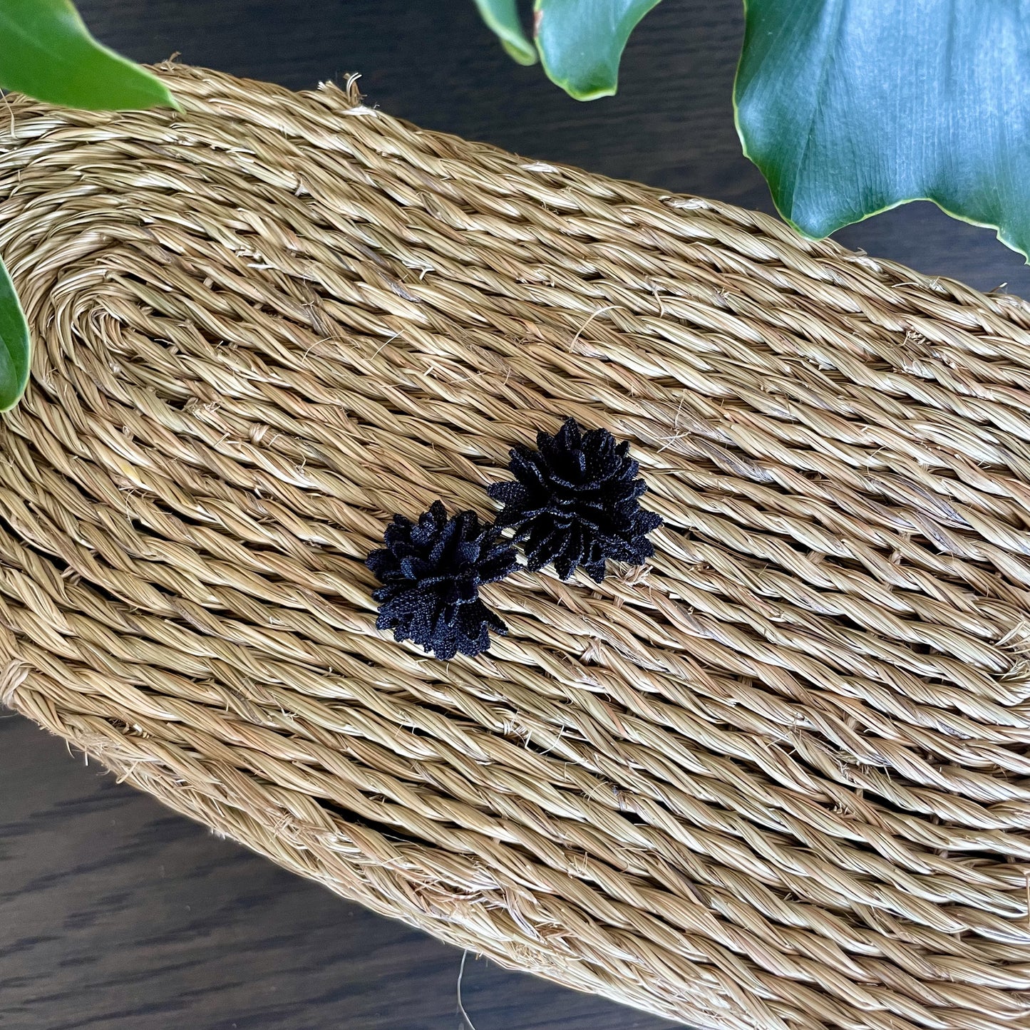Black Fabric Flower Stud Earrings