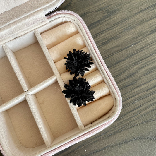 Black Fabric Flower Stud Earrings