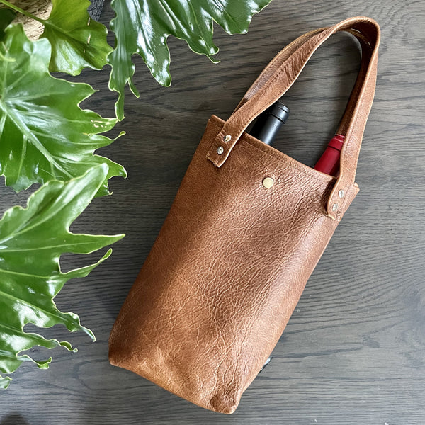 Toffee Leather Double Wine Bag