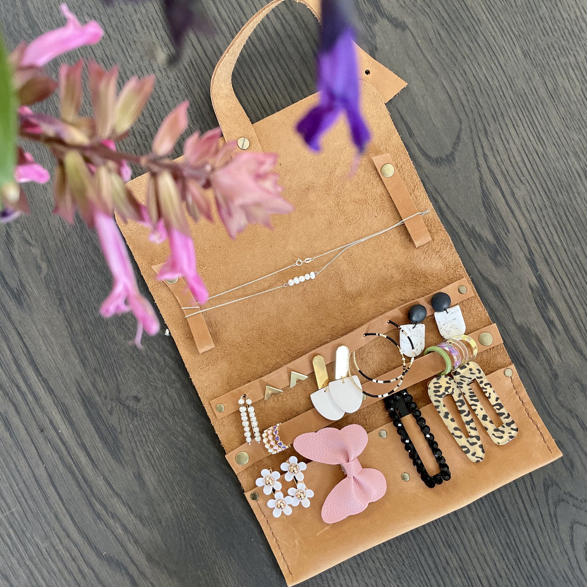Leather Jewellery Roll-up - Tan - iszi ONLINE
