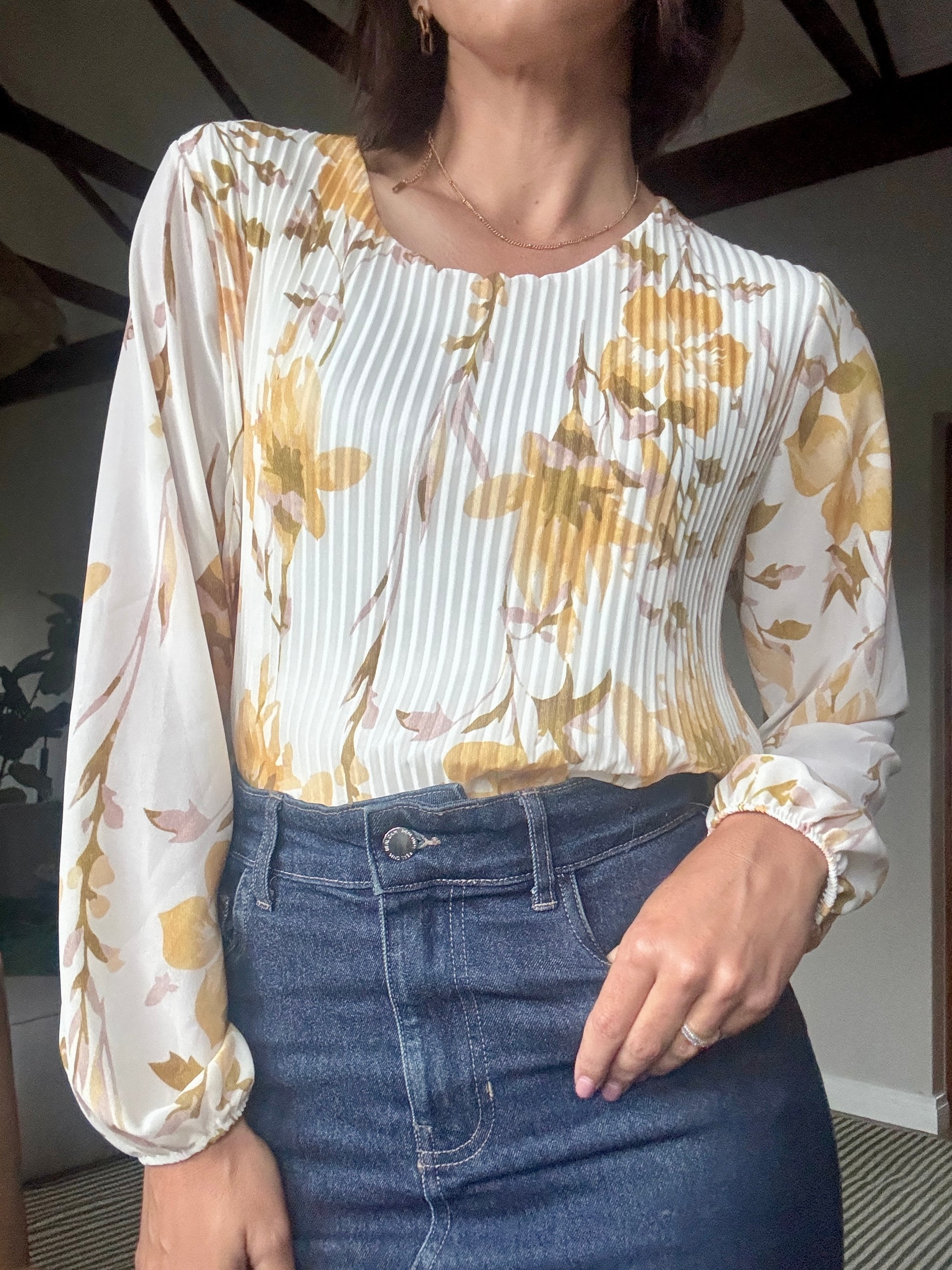 Pleated Leafy Blouse Yellow