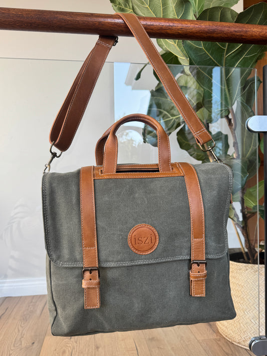 Canvas And Leather Laptop Bag in Graphite