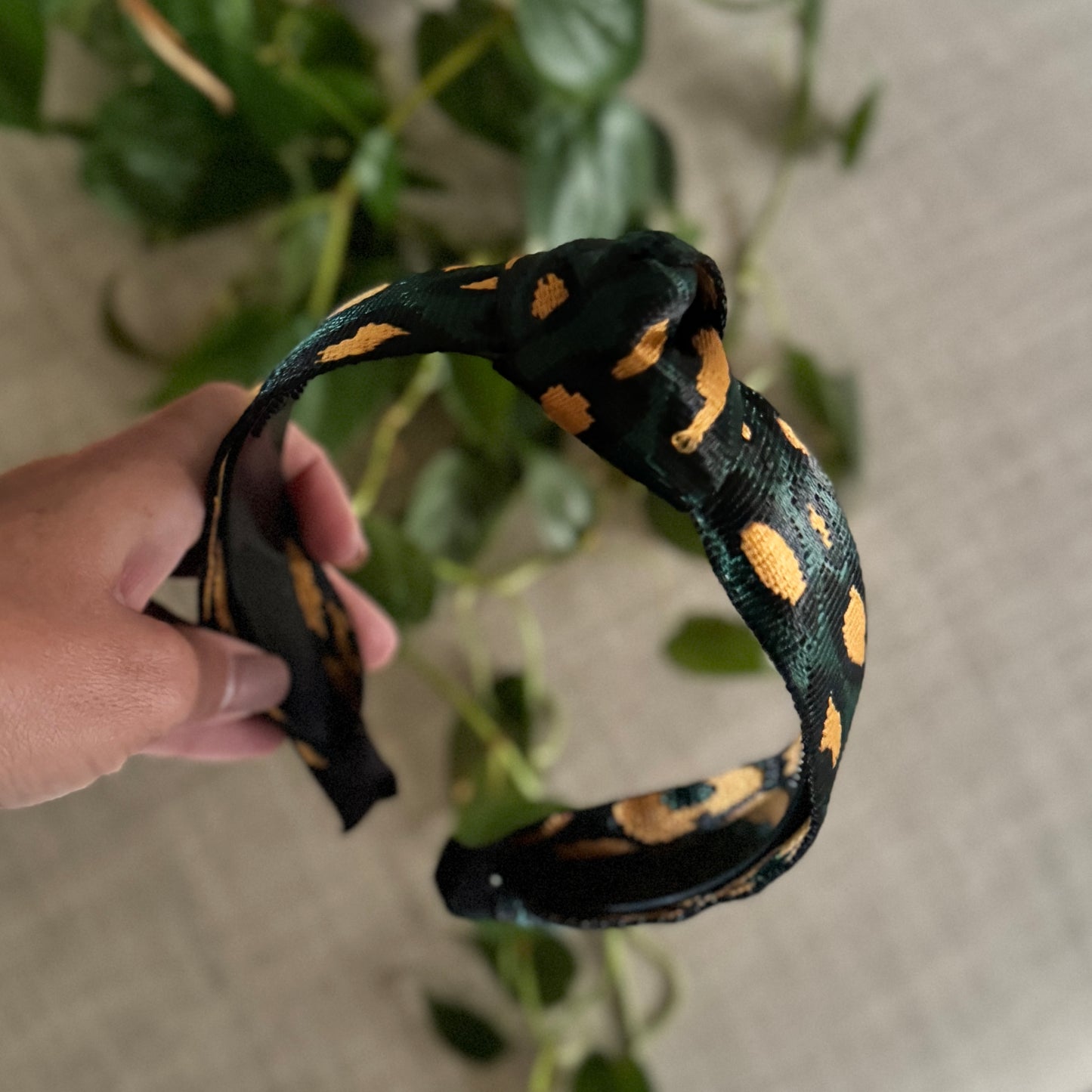 Green end Gold Leopard Alice Band