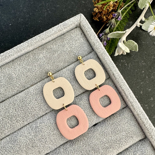 Terracotta and Cream Square Dangling Earrings - iszi ONLINE