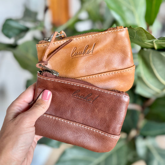 Leather Zip Pouch in Toffee and Tan