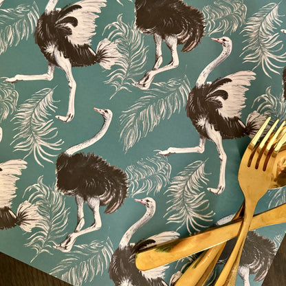 Blue Ostrich Paper Placemats - iszi ONLINE