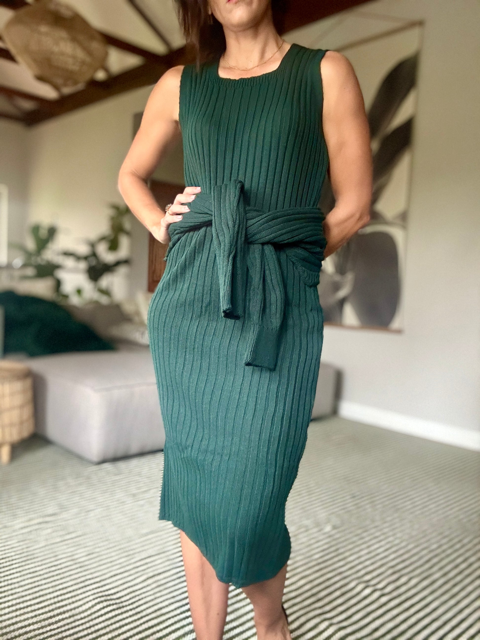 Green knit dress with jersey