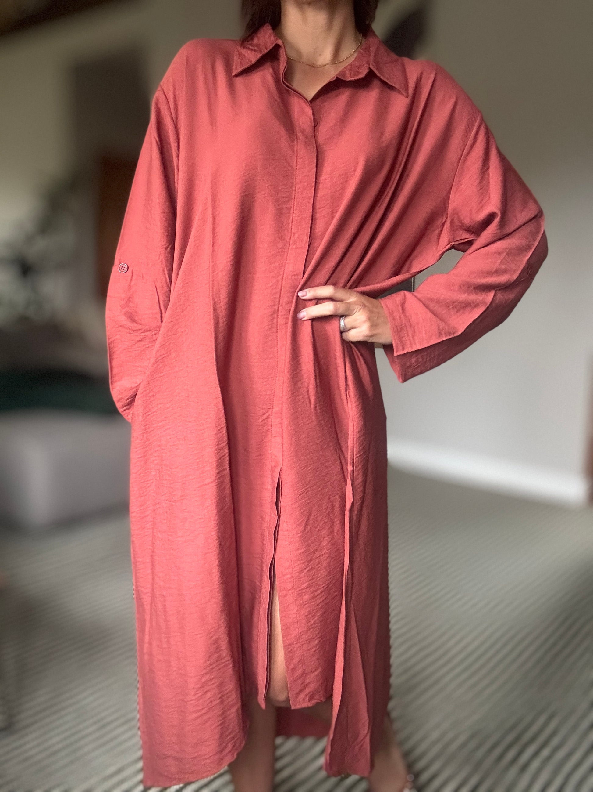 Maxi Shirt Dress in Burnt Sienna