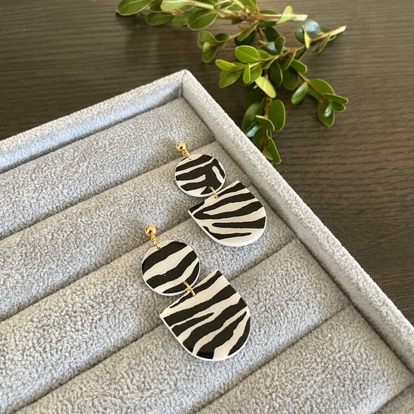 Zebra Polymer Clay Dangling Earrings