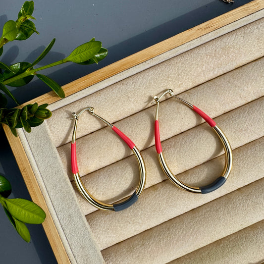 Grey, Coral and Gold Hoop Earrings