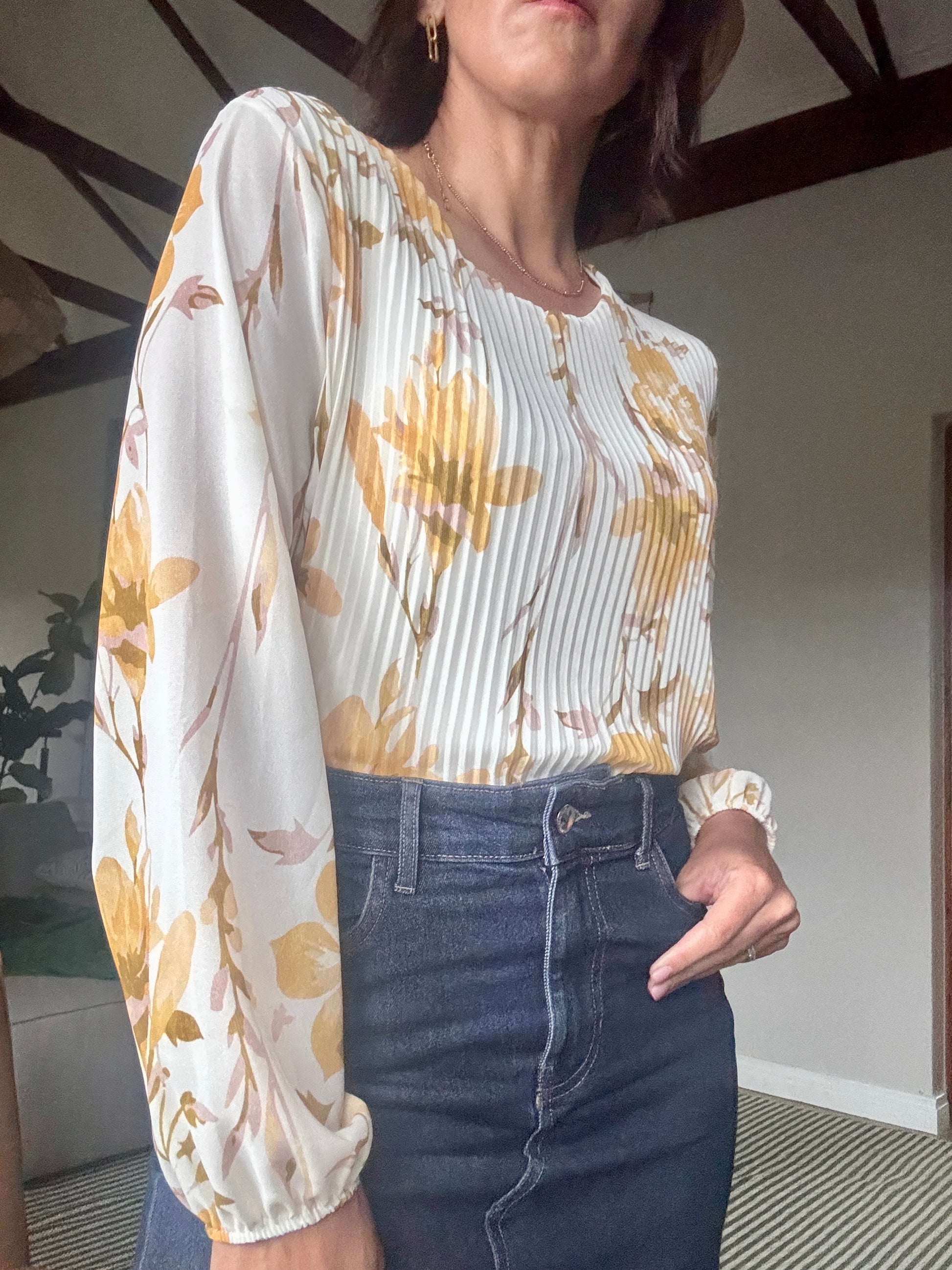 Pleated Leafy Blouse Yellow