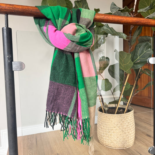 Pink and Green Tartan Scarf - iszi ONLINE