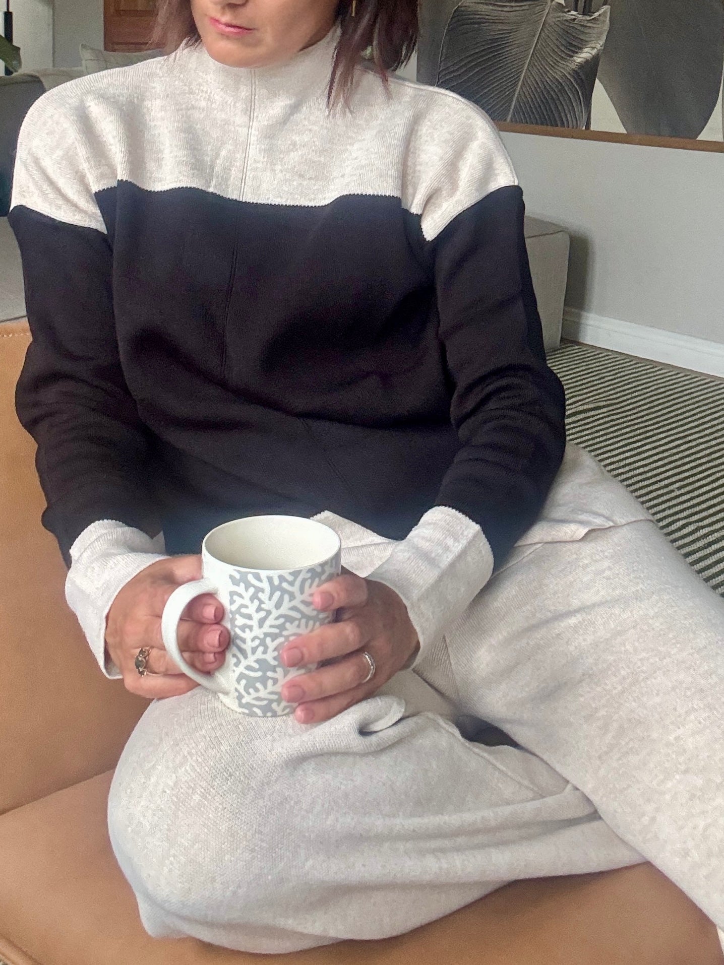 Black and Beige Knit Lounge Set