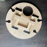 Bottom view of folded picnic table with four legs