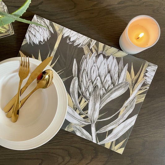 Vintage Protea Dark  Paper Placemats