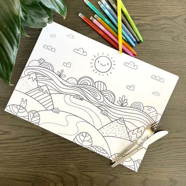 Kids Coloring Cartoon Meadow Paper Placemat