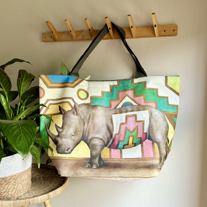 African Animal Maxi Beach Bags Rhino