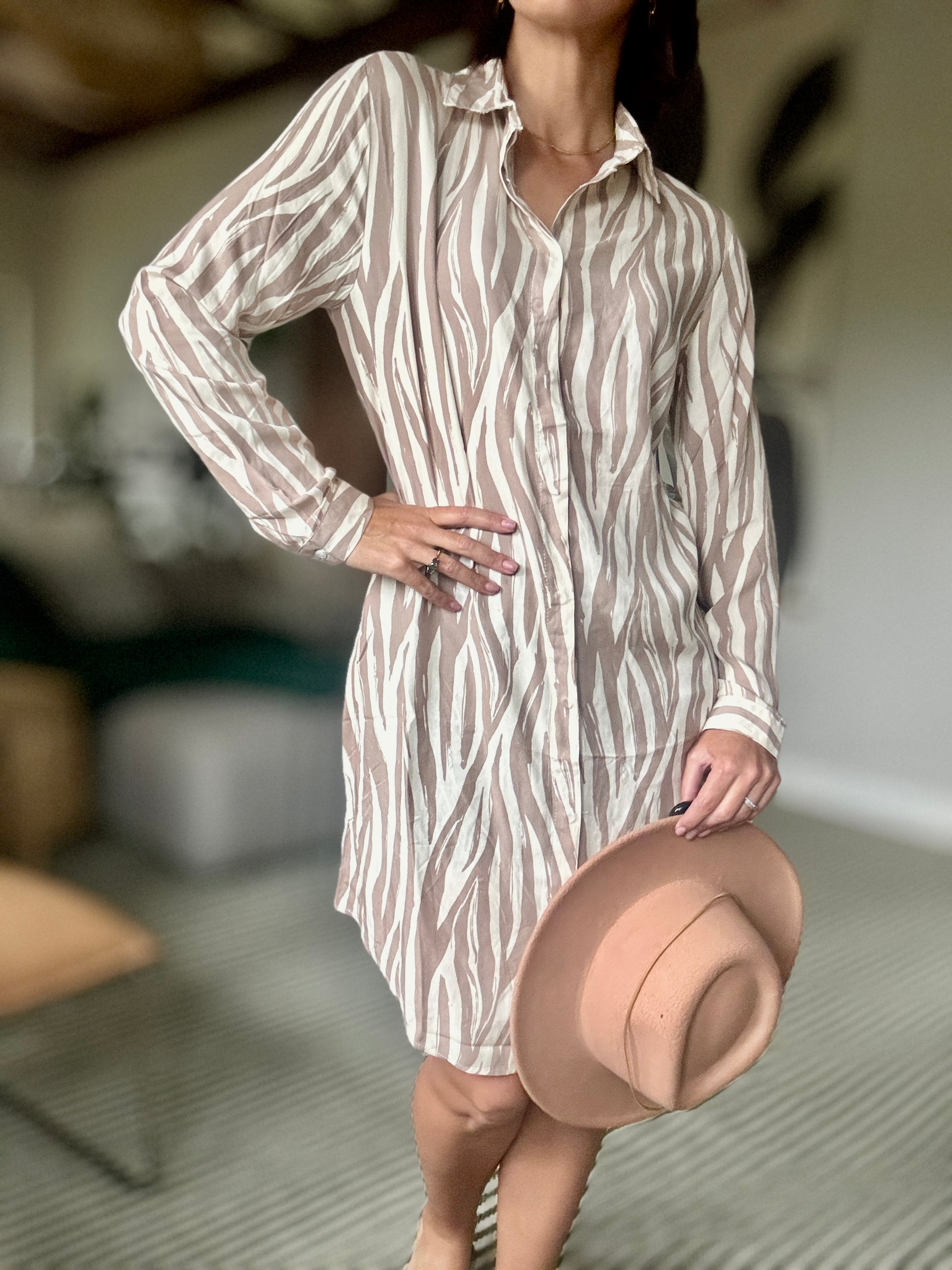 Midi Shirt Dresses in Cappuccino and Beige