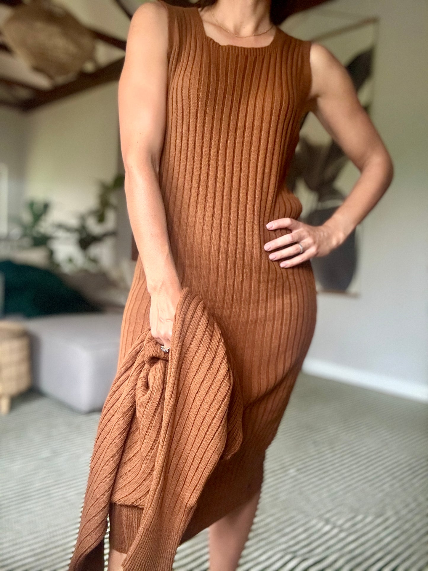 Rust knit dress with jersey