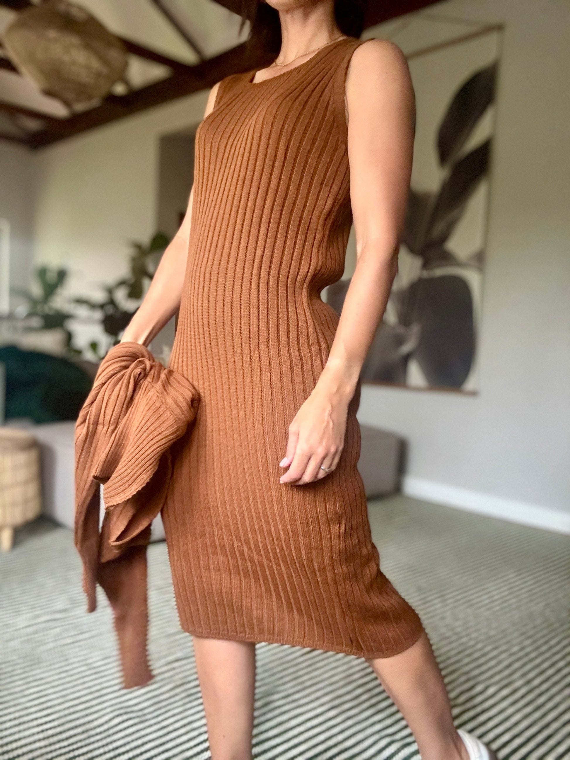 Rust knit dress with jersey
