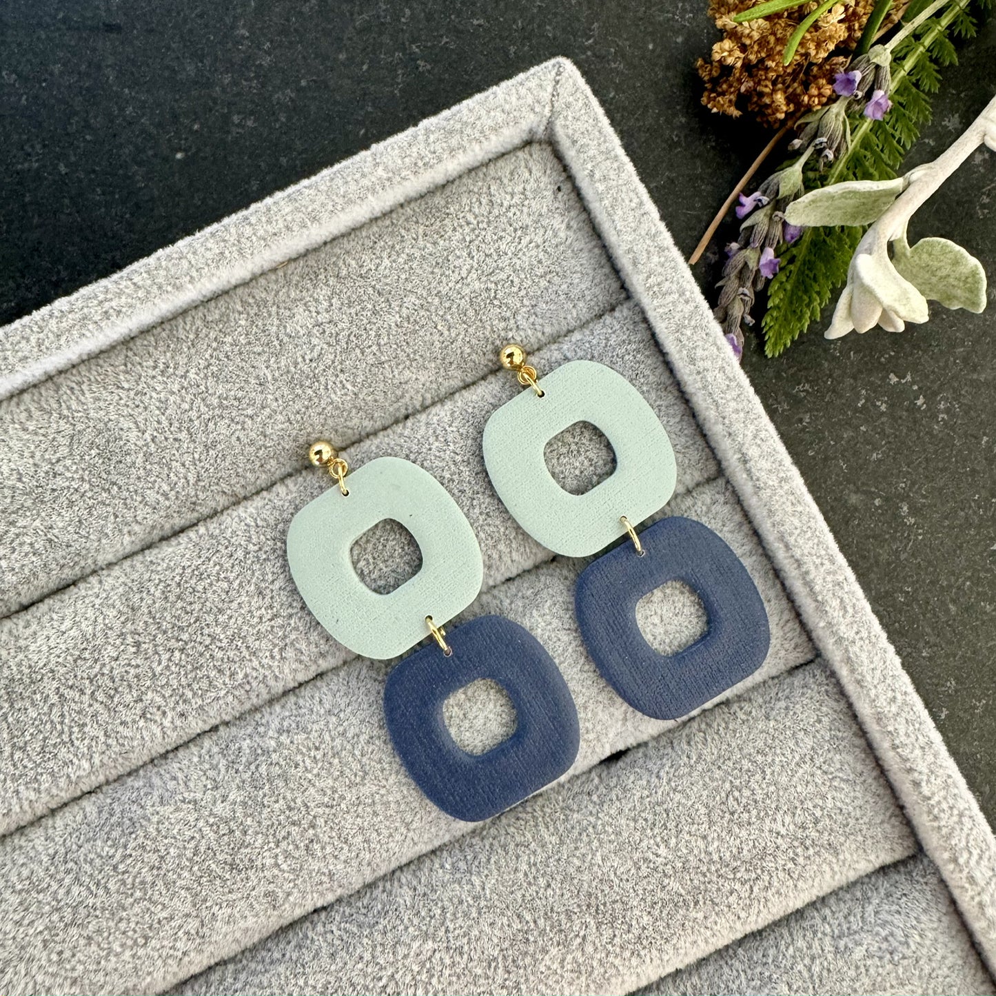 Blue and Green Square Dangling Earrings - iszi ONLINE