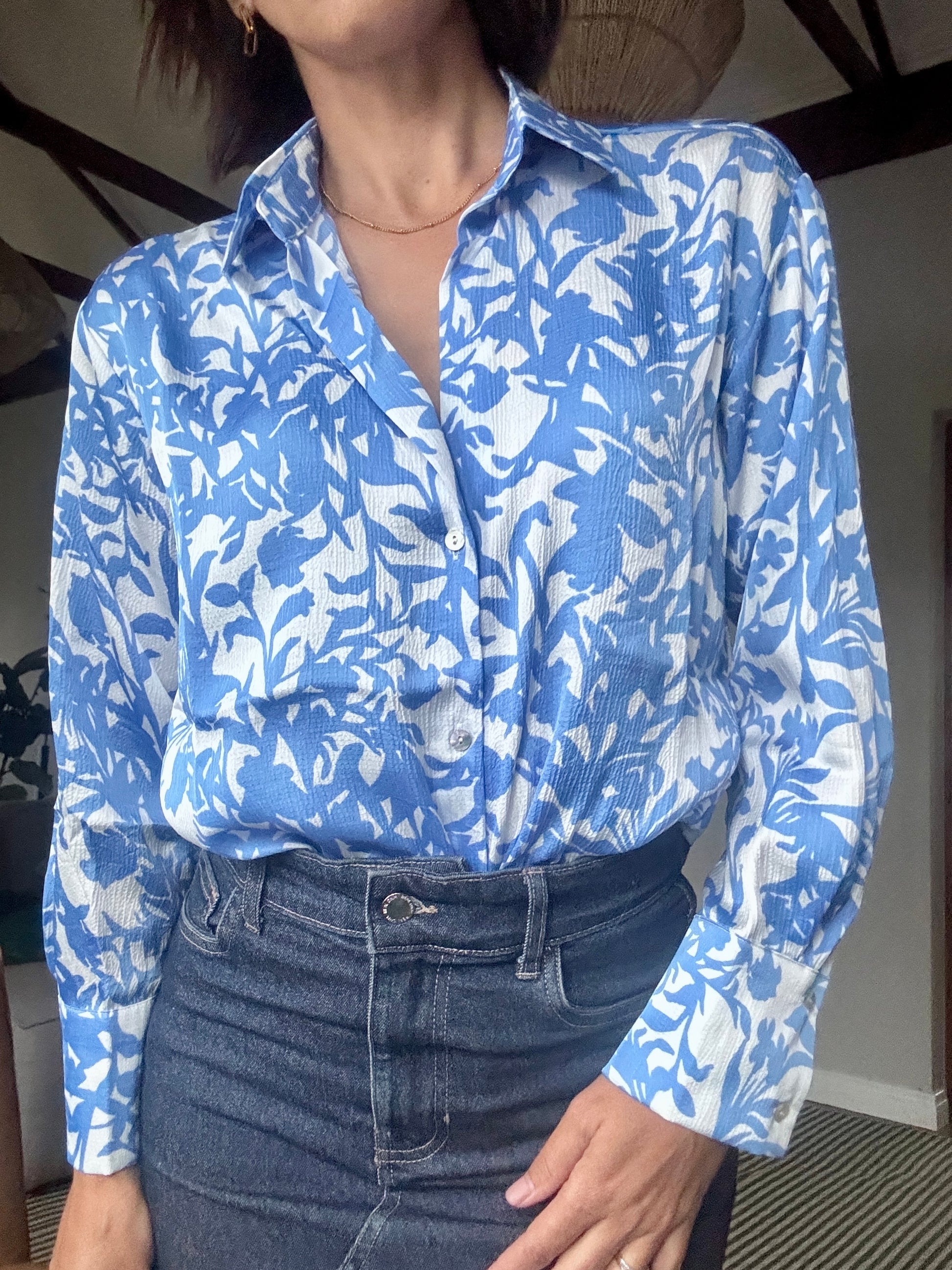 Blue and White Floral Shirt