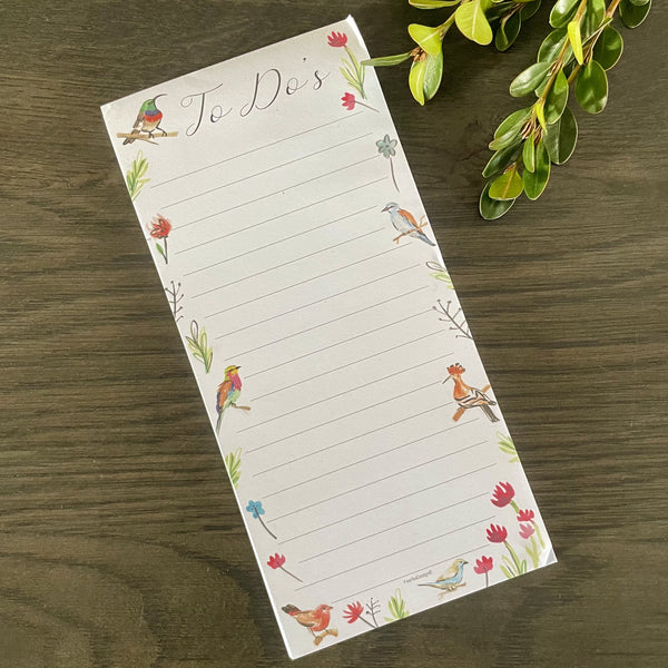 Magnetic To Do notepad with birds and flowers