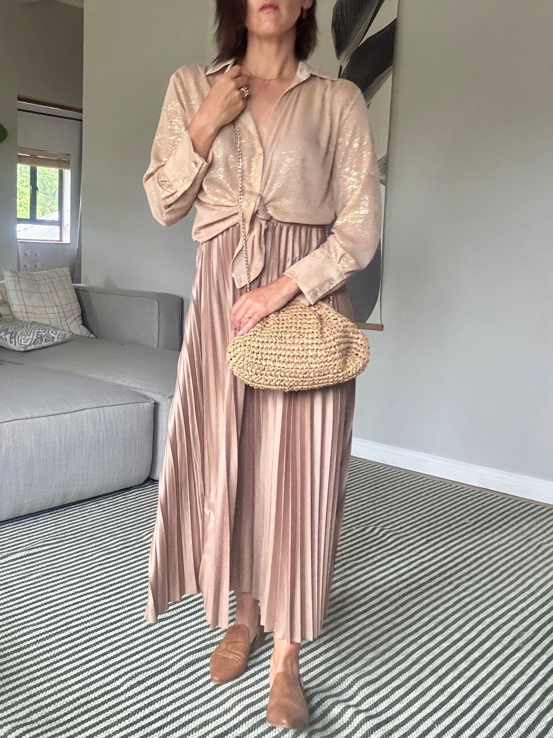 Champagne Pleated Pleather Skirt