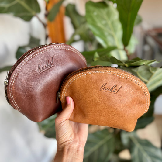 Leather Purse in Toffee and Tan