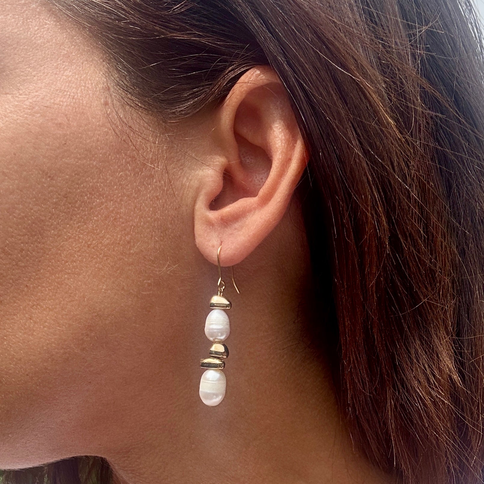Pearl and Gold Pebble Earrings